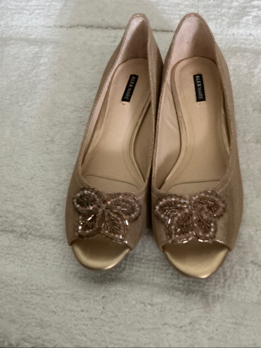 Alex Marie Rose Gold Open-Toe Flats with Beaded Butterfly Detail